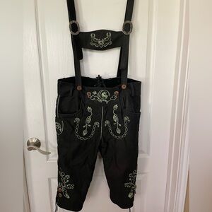 Lammberg Leather Black Embroidered Lederhosen-Style Suspender Pants